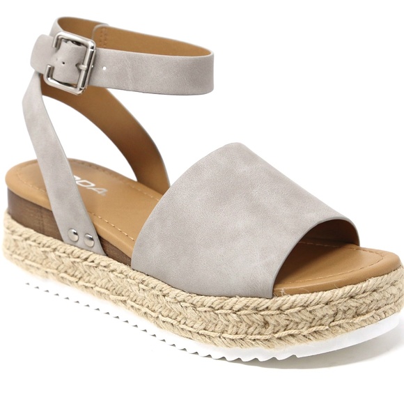 Soda Shoes - New Soda Gray Open Toe Platform Espadrille Sandal